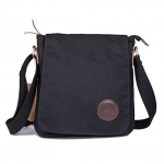 Ibagbar Small Vintage Cotton Canvas Messenger Bag Ipad Bag Shoulder Satchel Crossbody Bag Hiking Traveling Bag for Men and Women Black