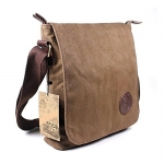 Ibagbar Small Vintage Cotton Canvas Messenger Bag Ipad Bag Shoulder Satchel Crossbody Bag Hiking Traveling Bag for Men and Women Brown