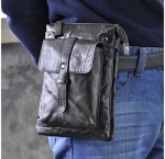 Le'aokuu Mens Genuine Leather Coffee Fanny Small Messenger Shoulder Satchel Waist Bag Pack (The 8711 Black)