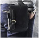 Le'aokuu Mens Genuine Leather Coffee Fanny Small Messenger Shoulder Satchel Waist Bag Pack (The Black)