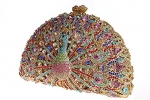 ILISHOP Women's Signature Peacock Crystals Party Clutch Half Moon Hard Case Evening Handbag Purse (Pink)