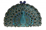 ILISHOP Women's Signature Peacock Crystals Party Clutch Half Moon Hard Case Evening Handbag Purse (Darkgreen)