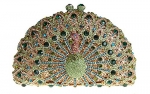 ILISHOP Women's Signature Peacock Crystals Party Clutch Half Moon Hard Case Evening Handbag Purse (Lightgreen)