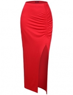 Doublju Women Girlish Colorful Maxi Skirt RED,S