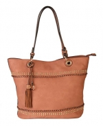 Rimen & Co. Womens Two Tone PU Leather Studded Design Stachel Style Handbag Purse OC-2539 (Dark Pink)