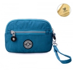 Tiny Chou Dual Layers Zipper Purse Waterproof Nylon Wristlet Bag Clutch Handbag Cell Phone Pouch-Ocean Blue