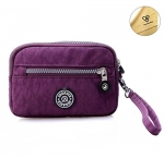 Tiny Chou Dual Layers Zipper Purse Waterproof Nylon Wristlet Bag Clutch Handbag Cell Phone Pouch-Purple