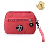 Tiny Chou Dual Layers Zipper Purse Waterproof Nylon Wristlet Bag Clutch Handbag Cell Phone Pouch-Pink