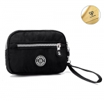 Tiny Chou Dual Layers Zipper Purse Waterproof Nylon Wristlet Bag Clutch Handbag Cell Phone Pouch-Black