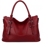 Yahoho Women's Vintage Style Soft Genuine Leather Tote Large Shoulder Bag Pure Red