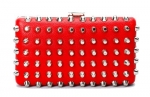 Faux Leather Studded Minaudiere Clutch Handbag (Red)