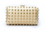 Faux Leather Studded Minaudiere Clutch Handbag