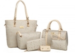 Women Shoulder Bags Satchel Purse and Handbag for Women Handbag +Crossbody+Purse+Wallet+Keychian 6 Piece Set Bags (Model 7-beige)