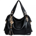 BEIER® X2 Womens PU Leather Lady Tote Shoulder Handbag Purse Bag (black)