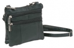 Black Lambskin Leather Double Compartments Cross-body Handbag Belt Purse in One