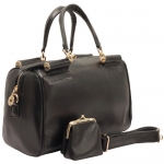 CIERRA Classic Black Top Double Handle Doctor Style Barrel Satchel Tote Shopper Bowling Handbag Purse Shoulder Bag
