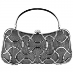 MG Collection Metallic Grey Abstract Woven Rhinestone Evening Baguette Clutch