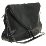SOLARA Black Edgy Envelope Style Foldover Large Zipper Clutch Expandable Shopper Tote Satchel Handbag Purse Chain Crossbody Shoulder Bag