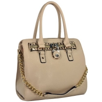 HALEY Beige Classic Gold Studded Structured Satchel Purse Style Tote Handbag