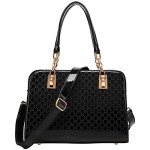 FASH Glossy Patterned Dual Chain and Leatherette Top handles Shoulder and Cross-Body Handbag,Black,One Size