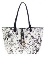 Proya Collection Reversible 2 in 1 Fashion Tote Handbag with Pouch (Flower Pattern 1)