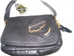 Juicy Couture Shoulder Handbag Hobo Baguette Black Leather+ Charm