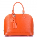 Wood Grain Embossed Shoulder Tote Bag 100% Genuine Leather Office Lady Favor Shell Handbag (Orange)
