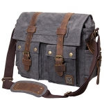 Peacechaos Messenger Bag Leather Canvas Shoulder Bookbag Laptop Bag + Dslr Slr Camera Canvas Shoulder Bag (Dark Grey(2))