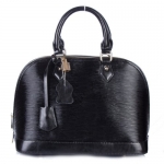 Wood Grain Embossed Shoulder Tote Bag 100% Genuine Leather Office Lady Favor Shell Handbag (Black)