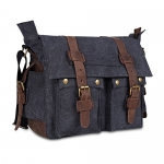 Peacechaos Multi-purpose Messenger Bag Leather Canvas Shoulder Bookbag Laptop Bag + Dslr Slr Camera Canvas Shoulder Bag (Carbonarius)