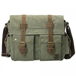 Peacechaos® Men Leather Canvas Shoulder Bookbag Laptop Bag + Dslr Slr Camera Canvas Shoulder Bag (Army Green)