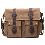 Peacechaos®leather Canvas Shoulder Bookbag Laptop Bag + Dslr Slr Camera Canvas Shoulder Bag (Coffee)