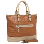 WILLA Brown Dual Tone Top Double Handle Bucket Office Tote Shopper Hobo Satchel Handbag Purse Shoulder Bag