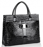 Chic Black MAXX Crocodile Print PU Patent Leather Office Tote Top Handle Satchel Handbag Briefcase Purse