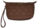 Betsey Johnson Wristlet Trapezoid Handbag Pouch (Solid Tan/Heart Quilted)