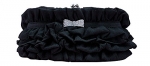 ILISHOP Women's Princess Ruffle Rhinestone Bow Clutch Baguette Evening Handbag (Black)