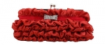 ILISHOP Women's Princess Ruffle Rhinestone Bow Clutch Baguette Evening Handbag (Red)