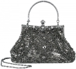 Exquisite Grey Seed Bead Sequins Clutch Purse Evening Handbag w/ Hidden Handle