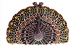 ILISHOP Women's Signature Peacock Crystals Party Clutch Half Moon Hard Case Evening Handbag Purse (Orange)