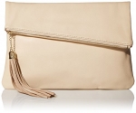 MG Collection Snakeskin Foldover Clutch, Soft Cream, One Size