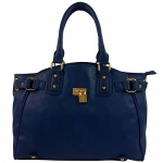 FASH Gold Padlock Shopper Zipper Hobo Shoulder Handbag,Blue,One Size