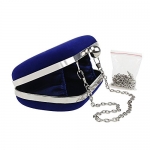 Velvet Evening Party Clutch Minaudiere Bag Faux Suede Crossbody Handbag Blue