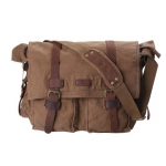Kattee Classic Military Canvas Shoulder Messenger Bag Leather Straps Fit 17 Inch Laptop (Brown)