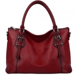 Yahoho Women's Vintage Style Soft Genuine Leather Tote Large Shoulder Bag Red