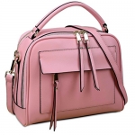 Yahoho Women's Double Zipper Genuine Leather Shoulder Handbag Cross Body Bag Pink