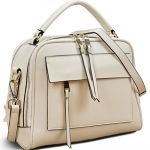 Yahoho Women's Double Zipper Genuine Leather Shoulder Handbag Cross Body Bag White