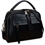 Yahoho Women's Double Zipper Genuine Leather Shoulder Handbag Cross Body Bag Black