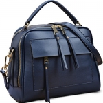 Yahoho Women's Double Zipper Genuine Leather Shoulder Handbag Cross Body Bag Blue