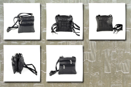 Unknown black lambskin leather double compartments cross-body handbag belt purse in one