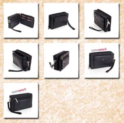 Alpine Swiss new leather clutch bag travel case men's wallet organizer purse by  in black